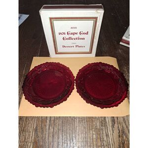 Vintage Avon 1876 Cape Cod Ruby Red Cranberry Pressed Glass Dessert Plates Set